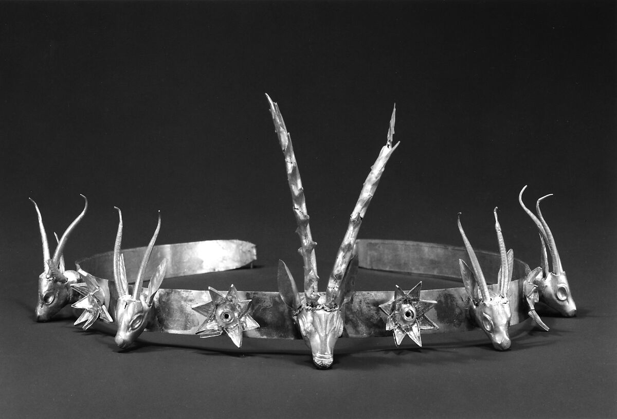 Headband with Heads of Gazelles and a Stag Between Stars or Flowers, Gold