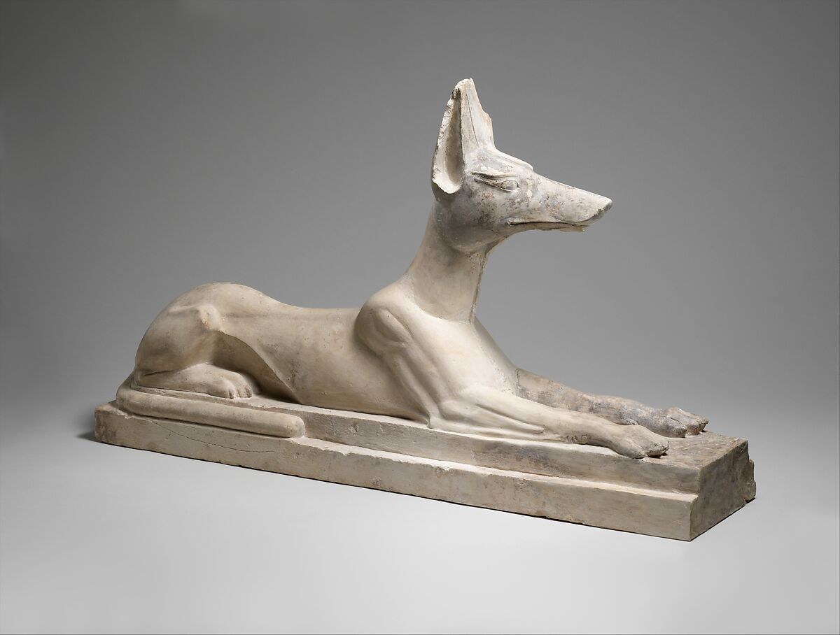 Recumbent Anubis, Limestone, originally painted black 