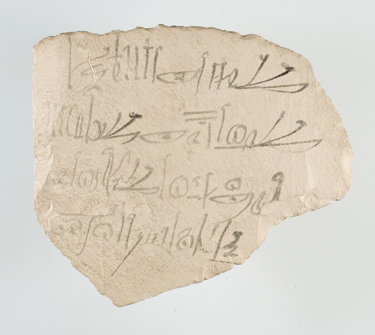 Ostracon with Pharaoh Spearing a Lion and a Royal Hymn on its Back, Limestone, ink