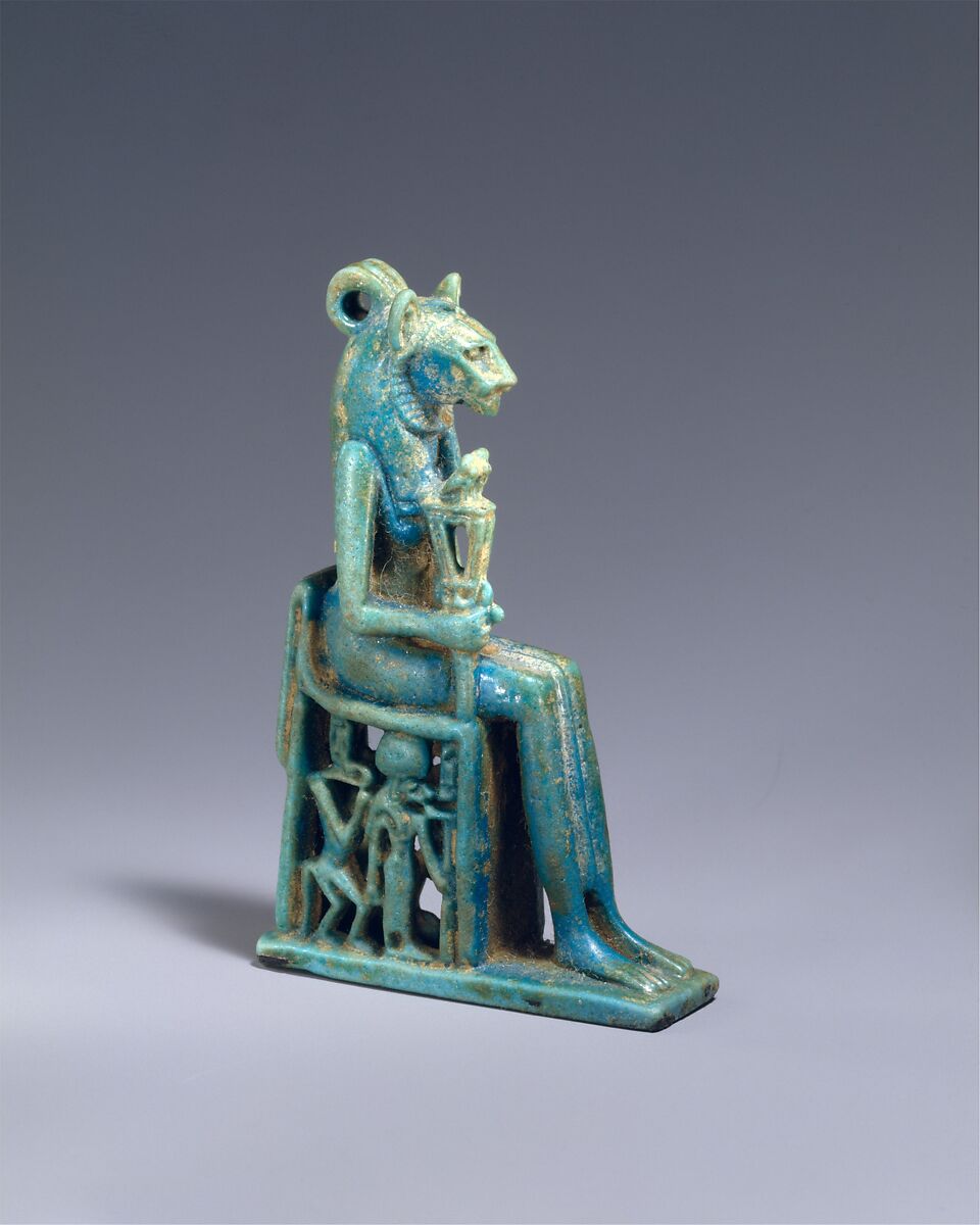 Amulet in the Form of a Lion-Headed Goddess, Faience 