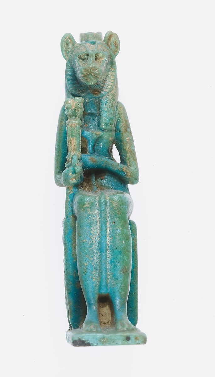 Amulet of a lion-headed Bastet, Faience