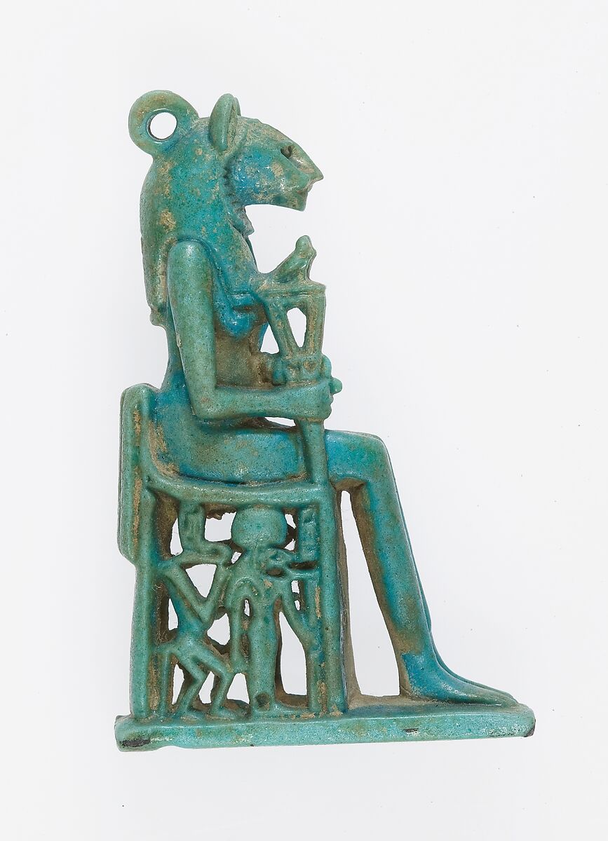 Amulet of a lion-headed Bastet, Faience