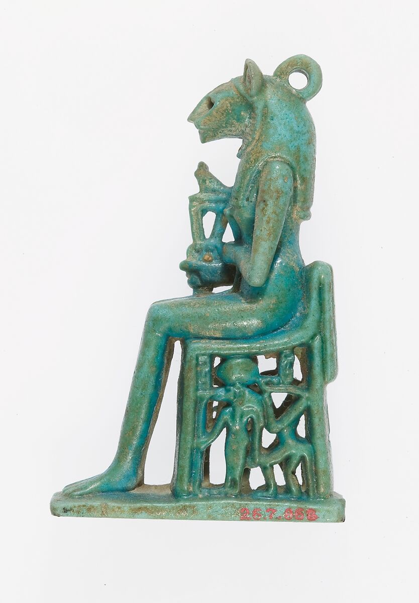 Amulet of a lion-headed Bastet, Faience