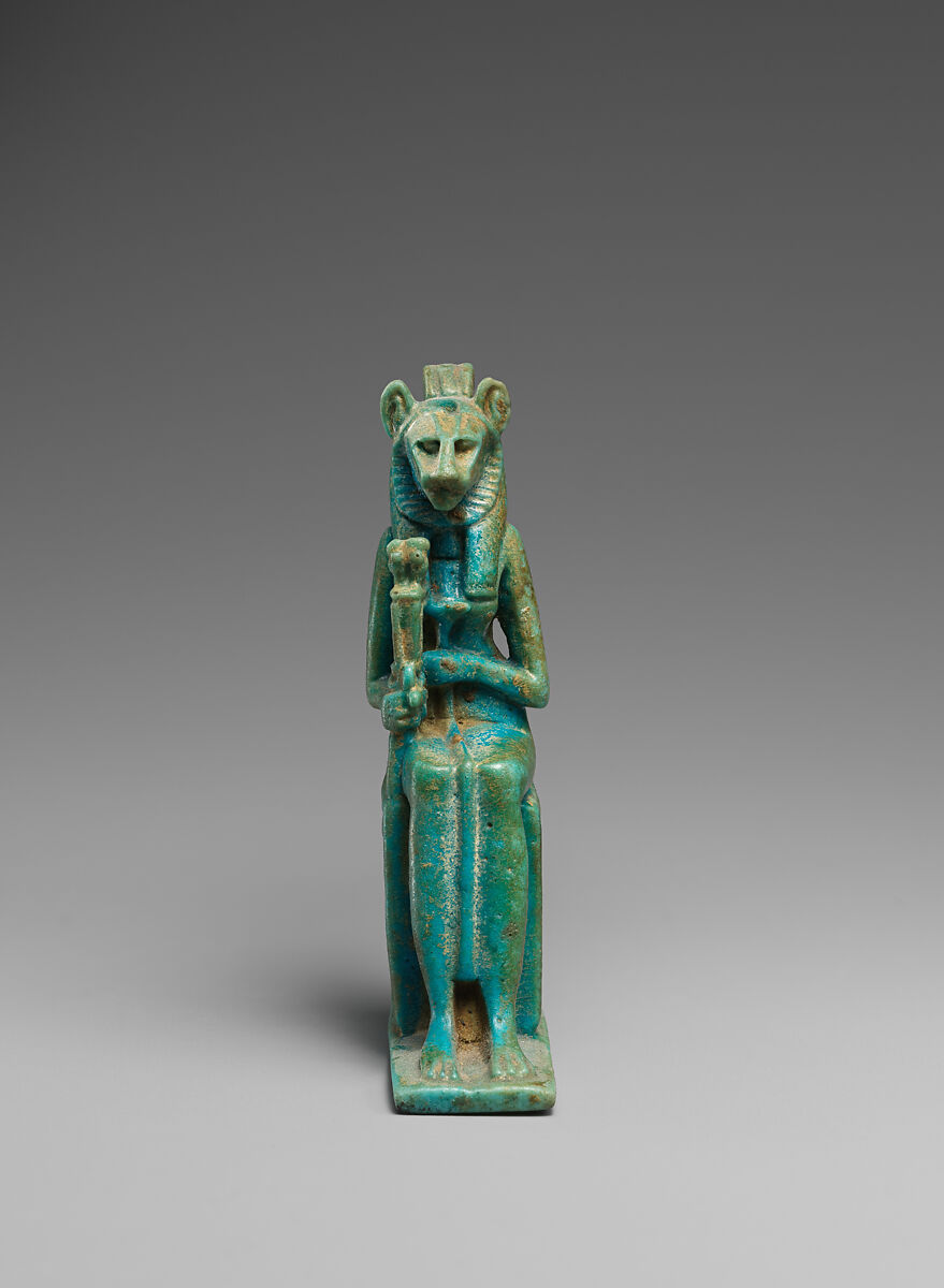 Amulet of a lion-headed Bastet, Faience