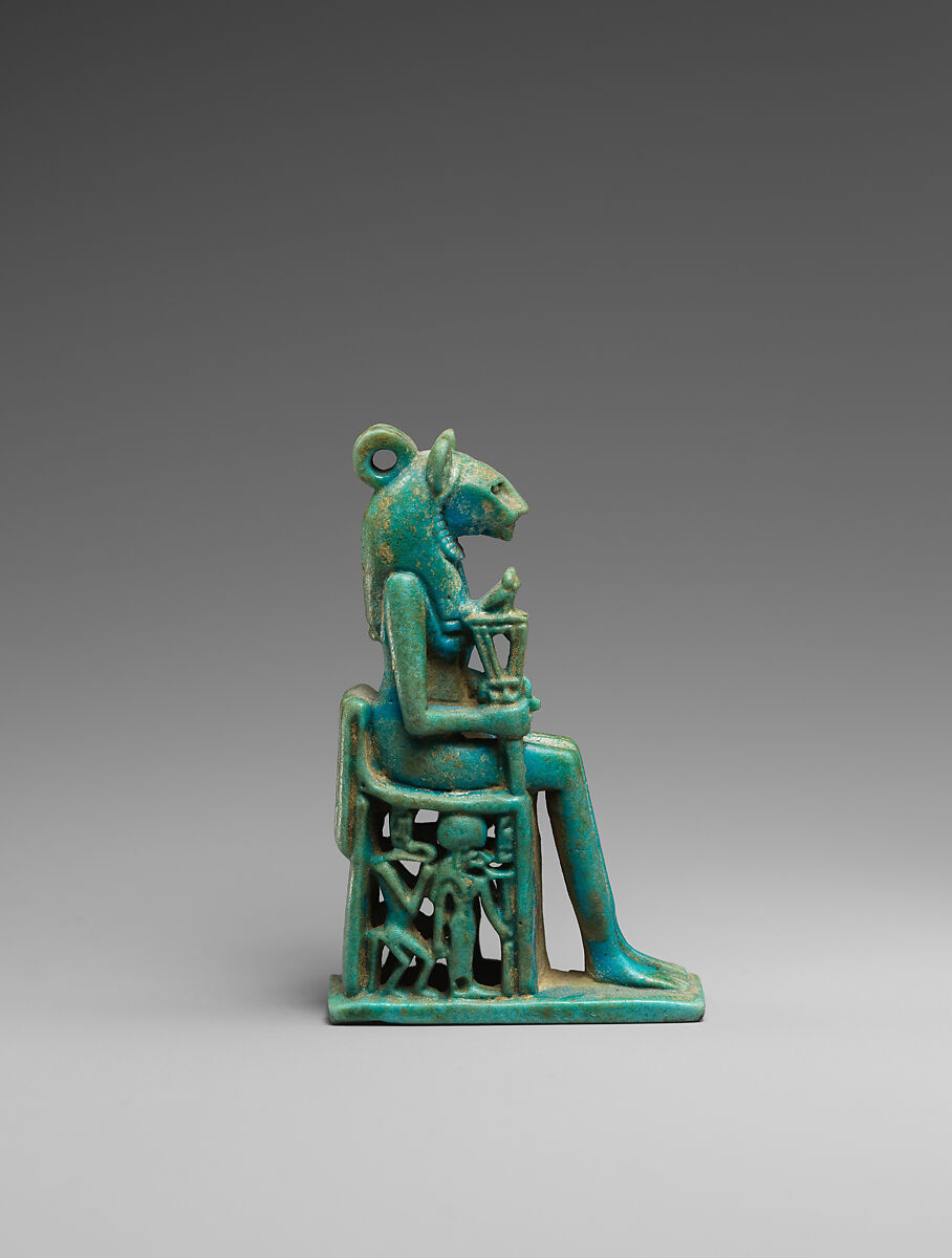 Amulet of a lion-headed Bastet, Faience