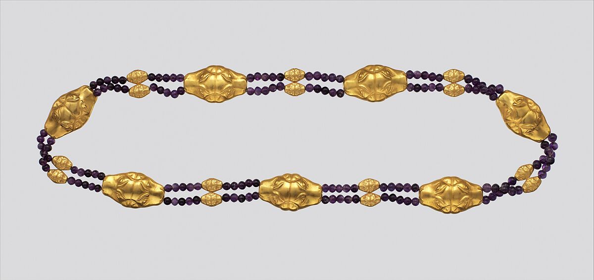 Leopard-Head Girdle of Sithathoryunet, Gold, amethyst, diorite pellets (inside)