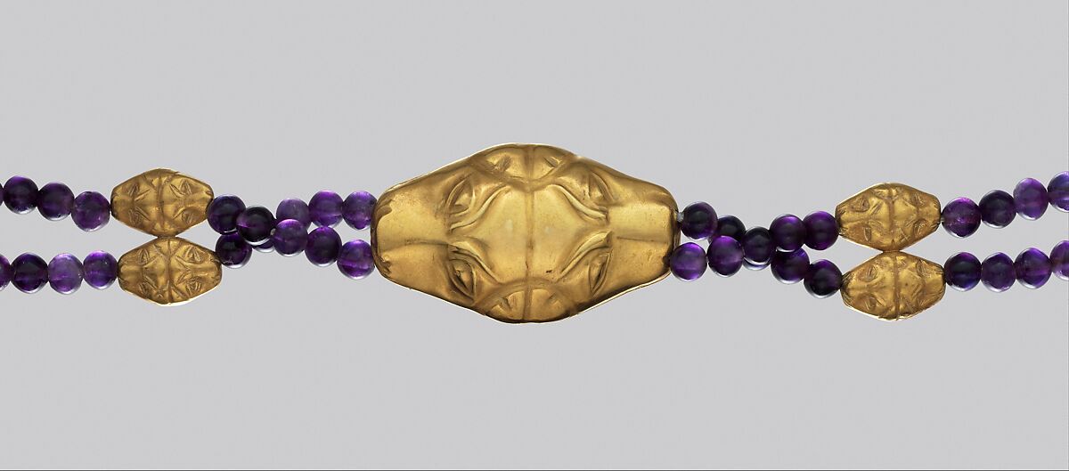 Leopard-Head Girdle of Sithathoryunet, Gold, amethyst, diorite pellets (inside)