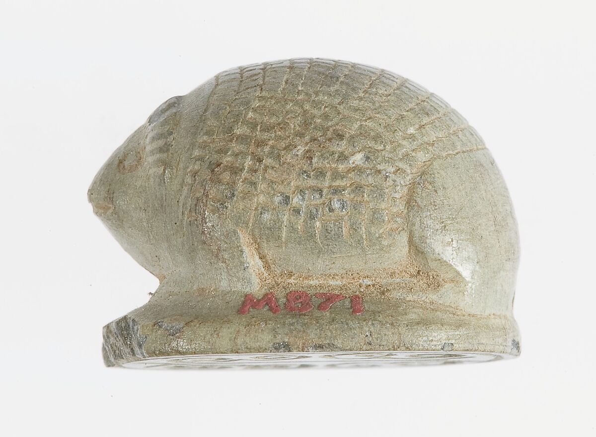 Seal amulet in the shape of hedgehog, Glazed steatite