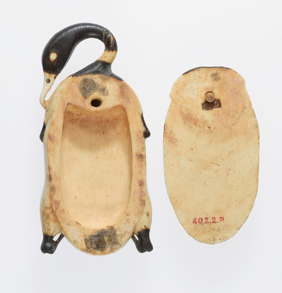 Cosmetic Dish in the Shape of a Trussed Duck, Hippopotamus ivory (tinted)