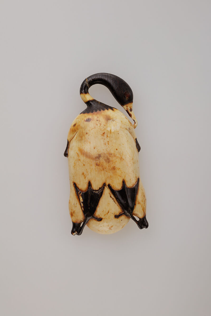 Cosmetic Dish in the Shape of a Trussed Duck, Hippopotamus ivory (tinted)