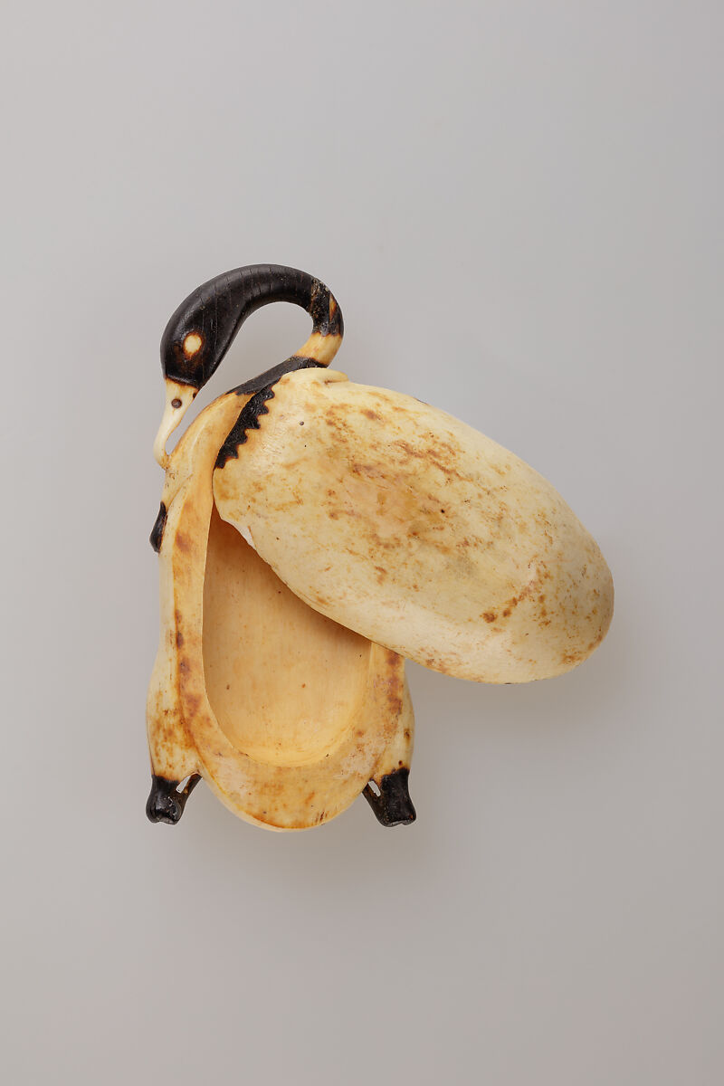 Cosmetic Dish in the Shape of a Trussed Duck, Hippopotamus ivory (tinted)