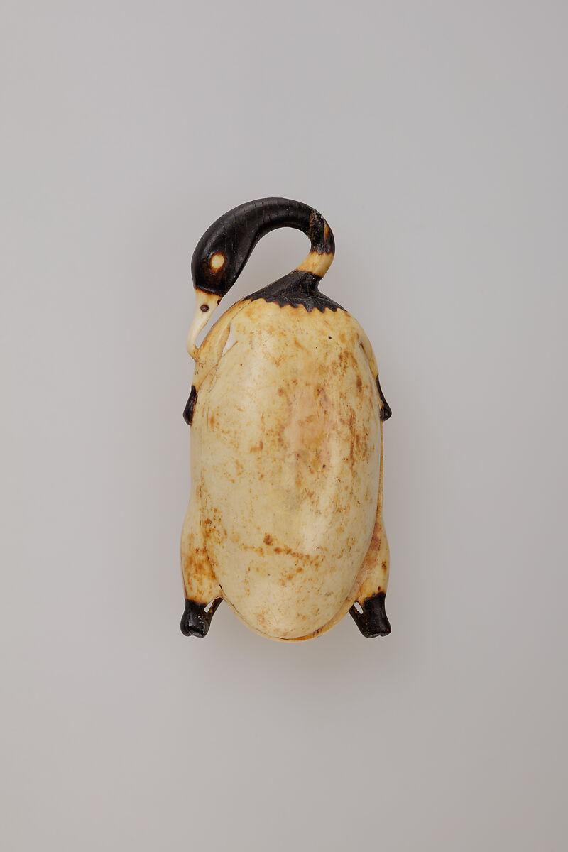 Cosmetic Dish in the Shape of a Trussed Duck, Hippopotamus ivory (tinted) 