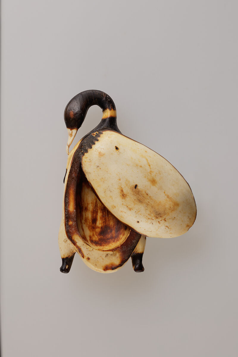 Cosmetic Dish in the Shape of a Trussed Duck, Ivory, paint, stain