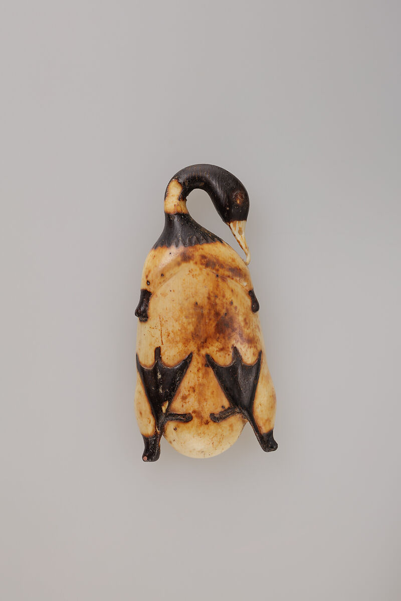 Cosmetic Dish in the Shape of a Trussed Duck, Ivory, paint, stain