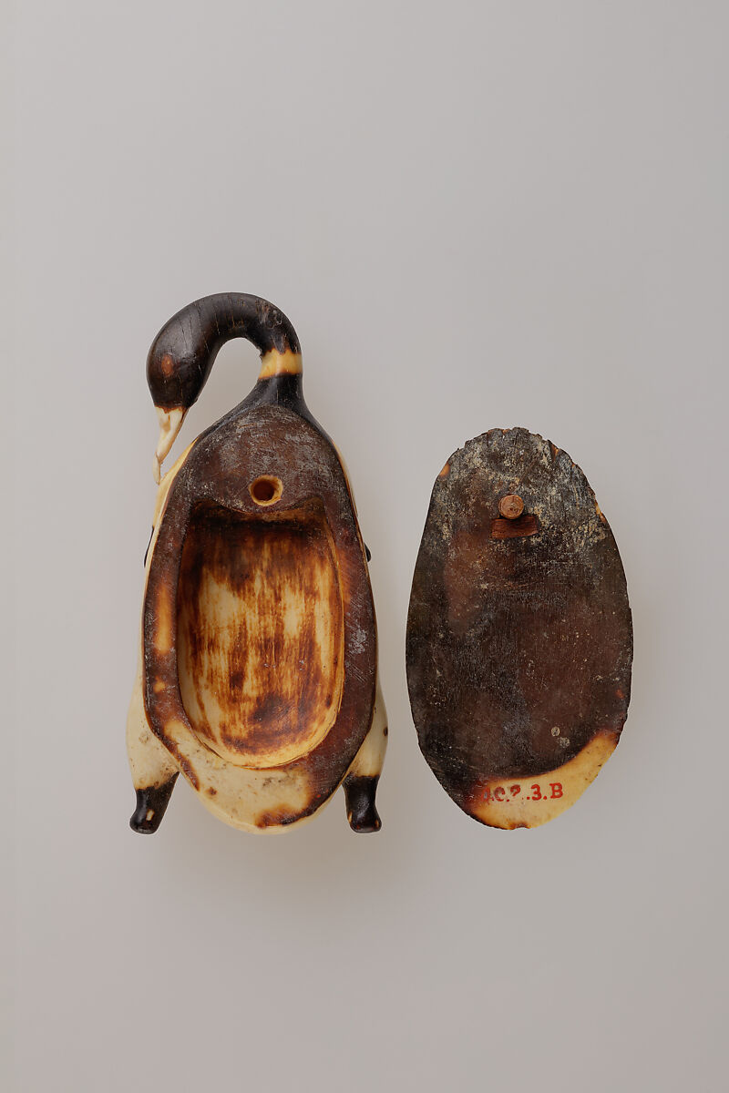 Cosmetic Dish in the Shape of a Trussed Duck, Ivory, paint, stain