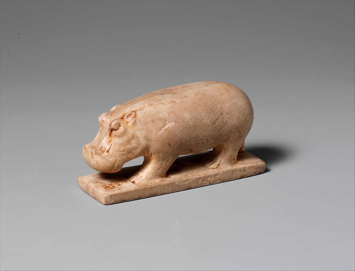 Hippopotamus figurine, Travertine (Egyptian alabaster) 