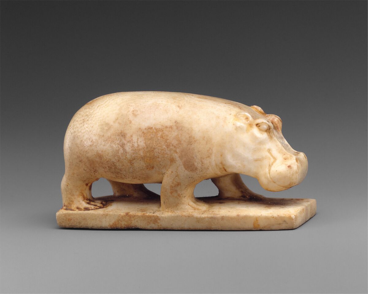Hippopotamus figurine, Travertine (Egyptian alabaster)
