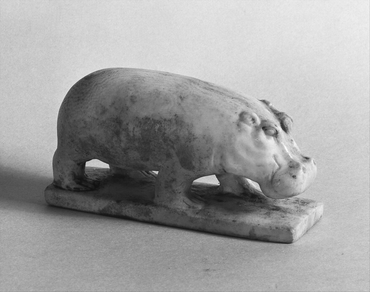 Hippopotamus figurine, Travertine (Egyptian alabaster)