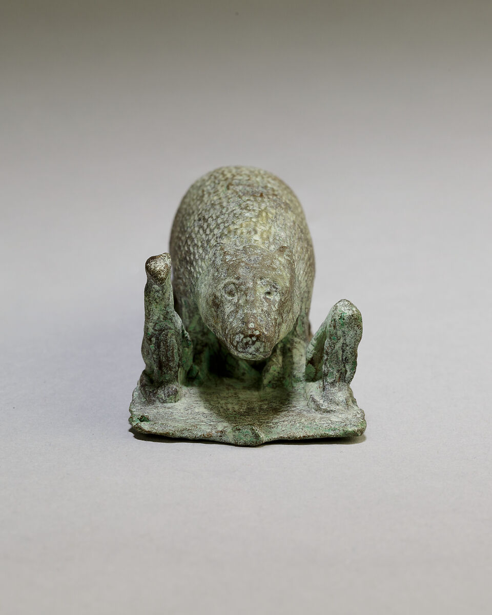 Ichneumon on a base with small cats, inscribed beneath base with the name of Padineith son of Isekhebi, Cupreous metal