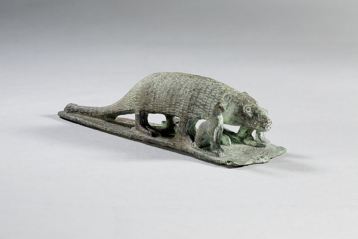 Ichneumon on a base with small cats, inscribed beneath base with the name of Padineith son of Isekhebi, Cupreous metal