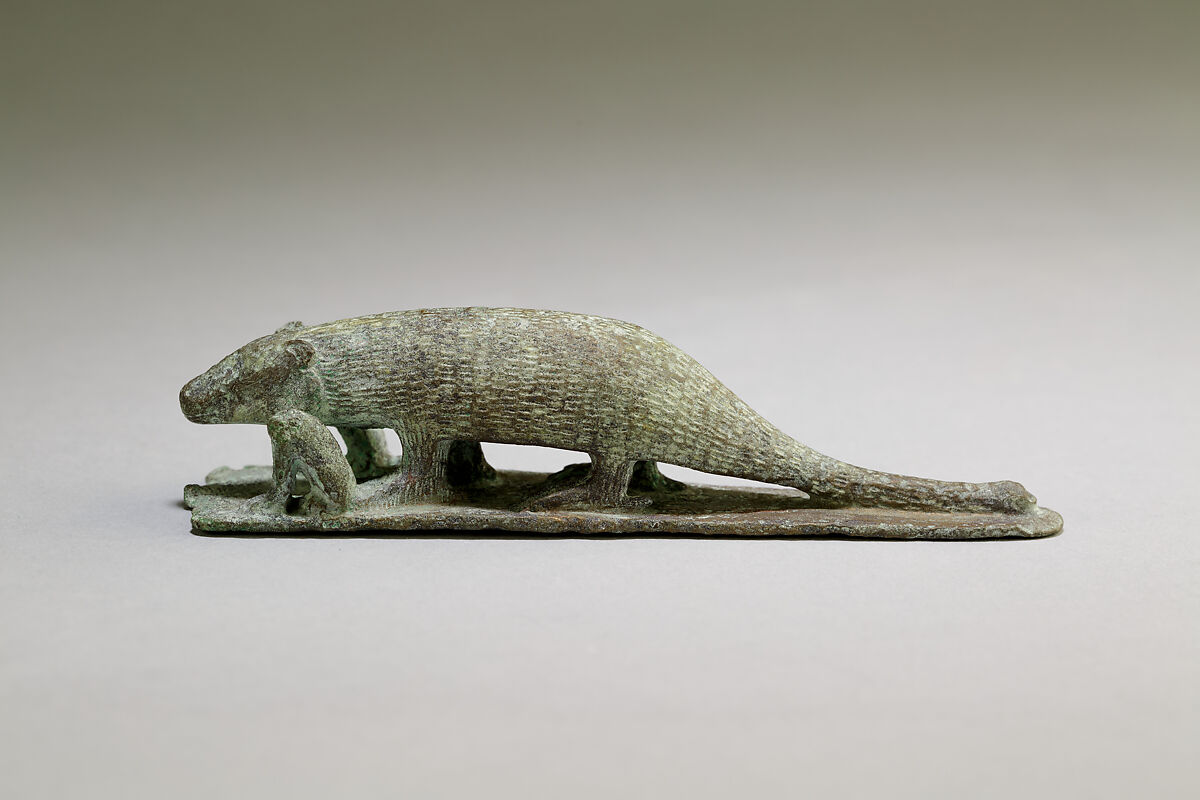 Ichneumon on a base with small cats, inscribed beneath base with the name of Padineith son of Isekhebi, Cupreous metal