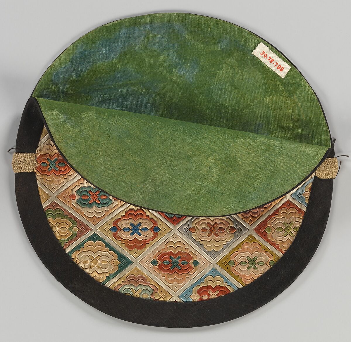 Mirror Case with Filled Diagonal Lattice, Silk embroidery on silk gauze, China