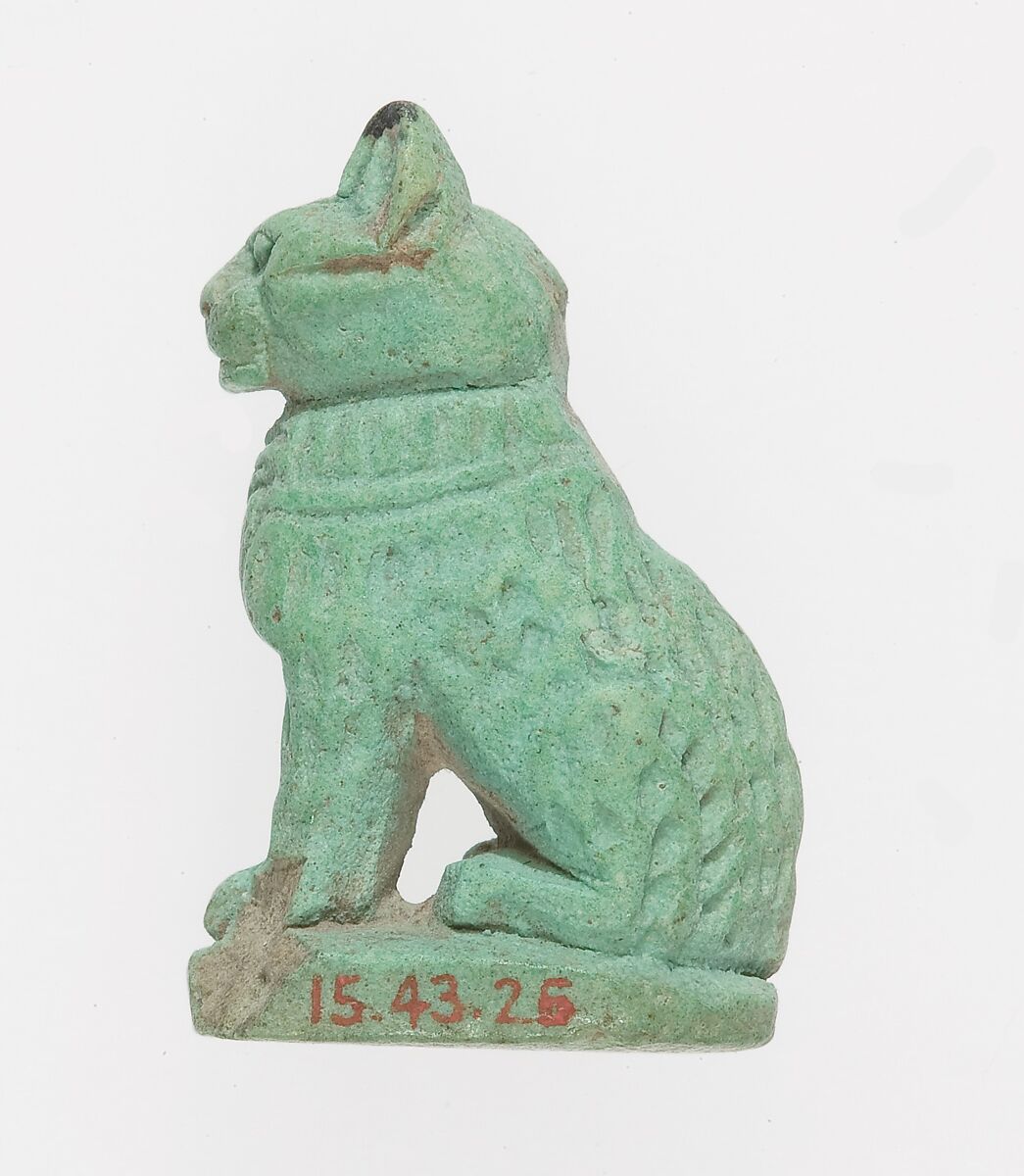 Cat amulet, Faience