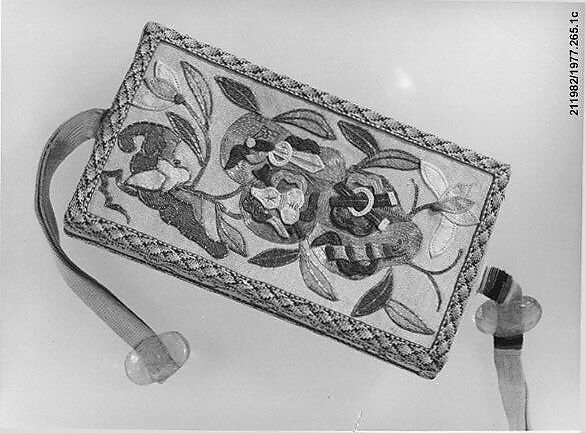 Three Cases from a Set, Silk and metallic thread embroidery on silk satin, China