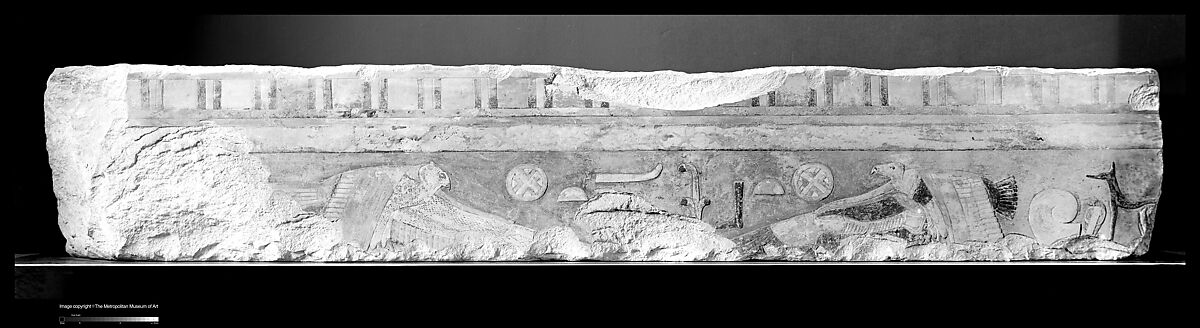 Relief block from a temple of Amenemhat I, Limestone, paint