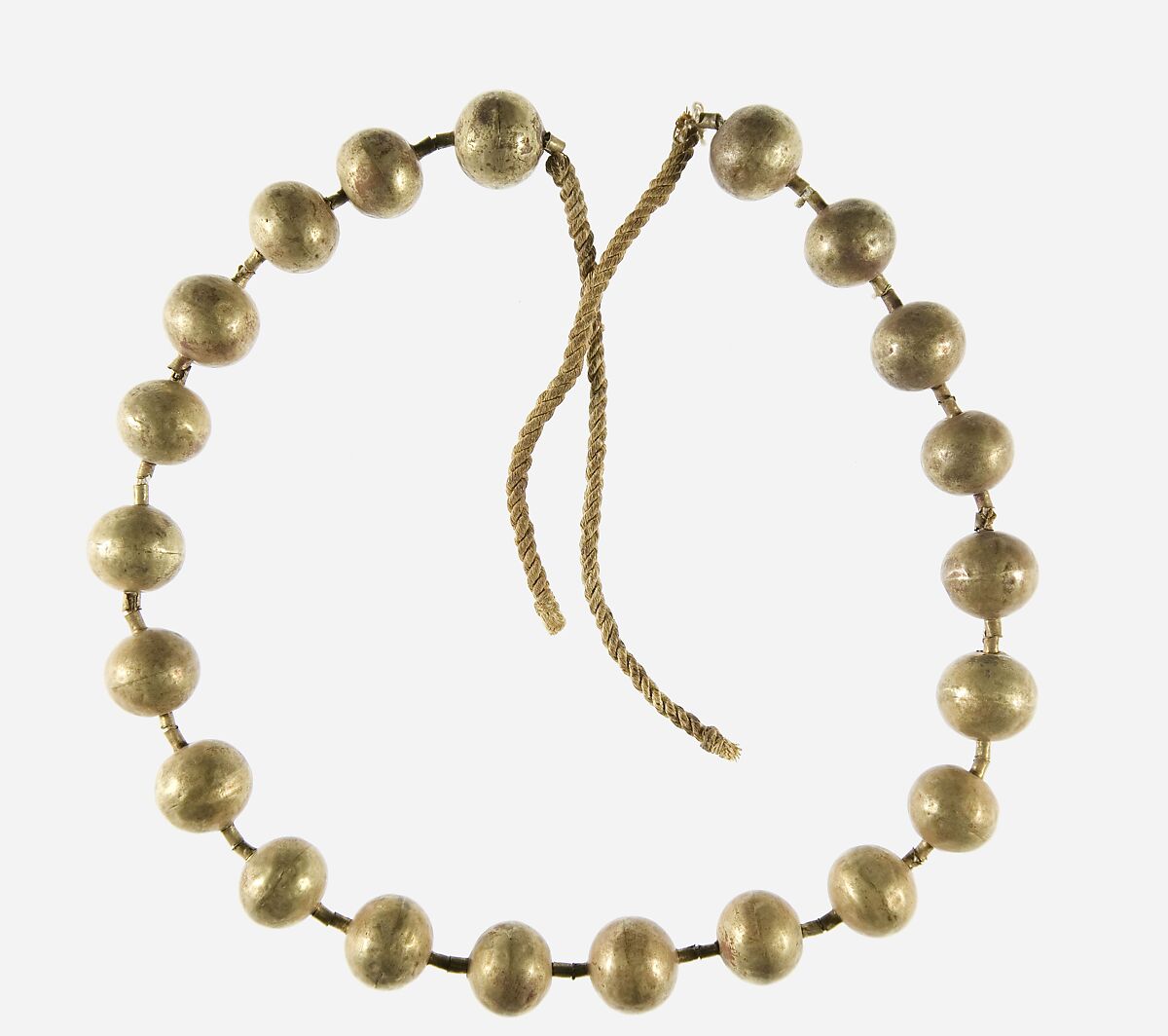 Gold Necklace of the Child Myt, Gold, twisted linen cord (ancient), modern stringing 