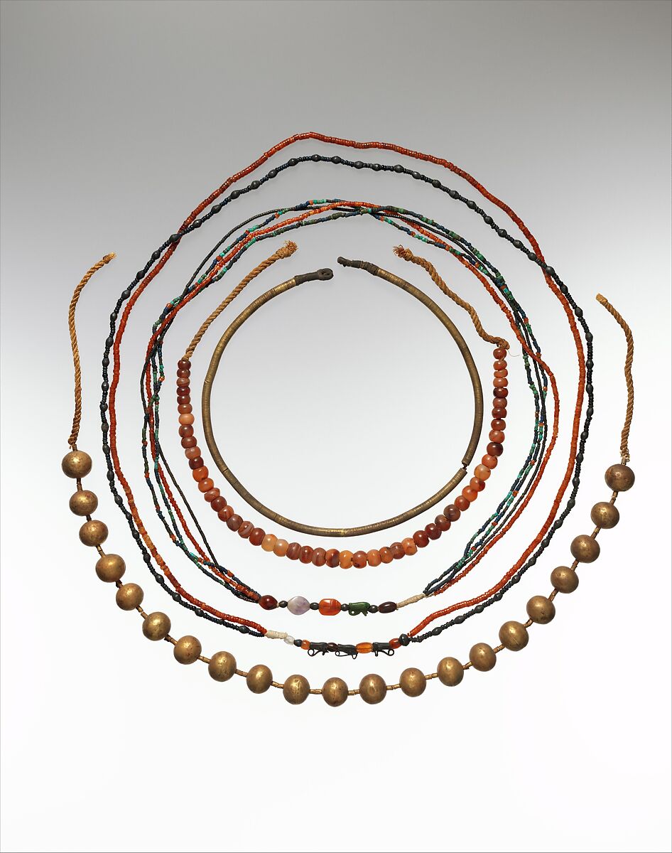 Carnelian Necklace of the Child Myt, Carnelian, twisted linen cord and original string