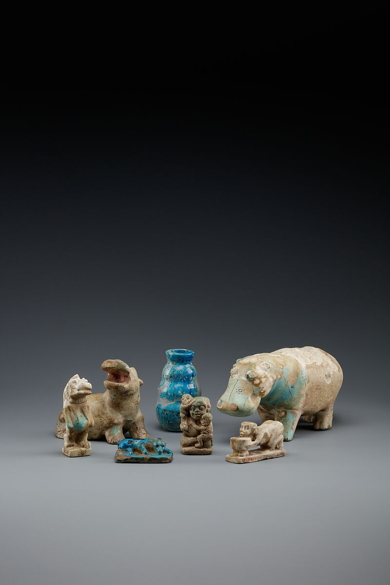 Hippopotamus figurine, Faience