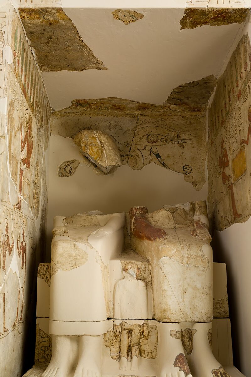 Shrine with statues of Amenemhat and his wife Neferu, Limestone, paint