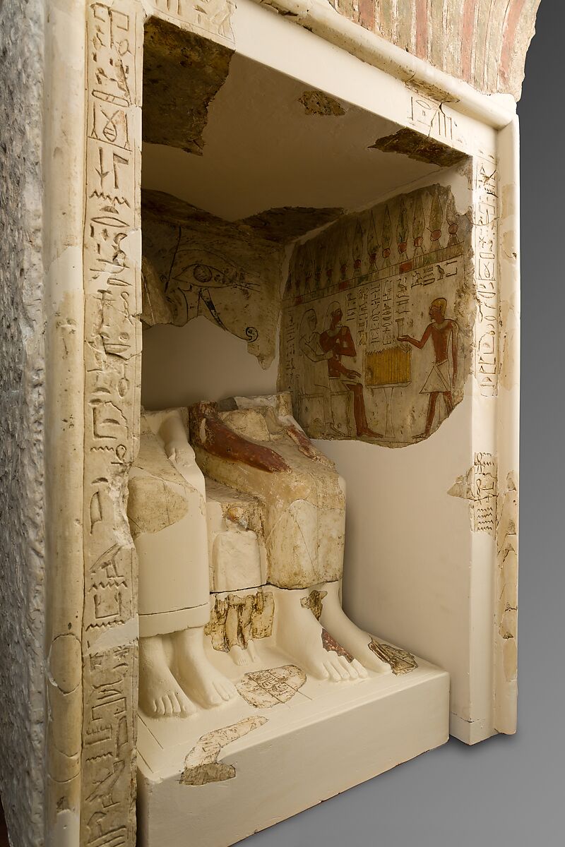 Shrine with statues of Amenemhat and his wife Neferu, Limestone, paint