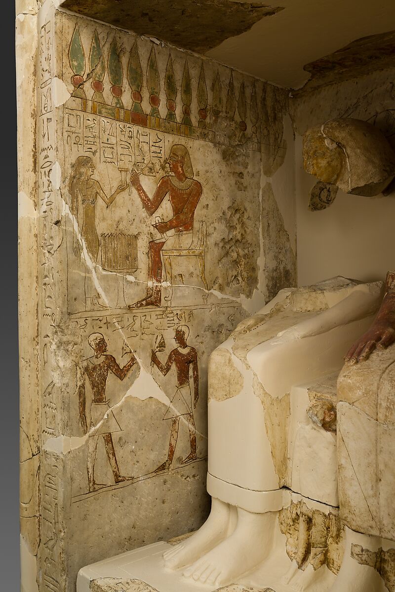 Shrine with statues of Amenemhat and his wife Neferu, Limestone, paint