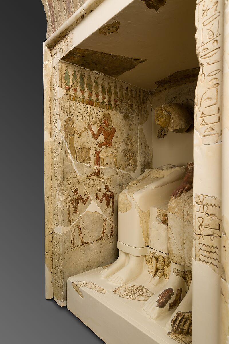 Shrine with statues of Amenemhat and his wife Neferu, Limestone, paint