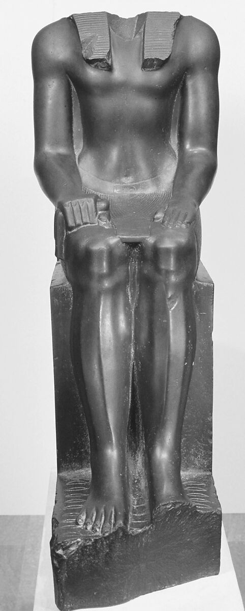 Seated Statue of King Senwosret I, Greywacke 