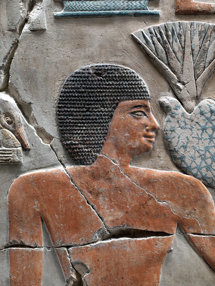 Relief showing procession of offering bearers, Limestone, paint