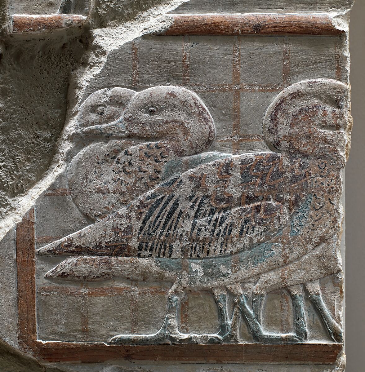 Relief showing procession of offering bearers, Limestone, paint