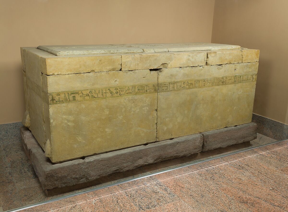 Sarcophagus of the Hathor Priestess Henhenet, Limestone, sandstone, paint