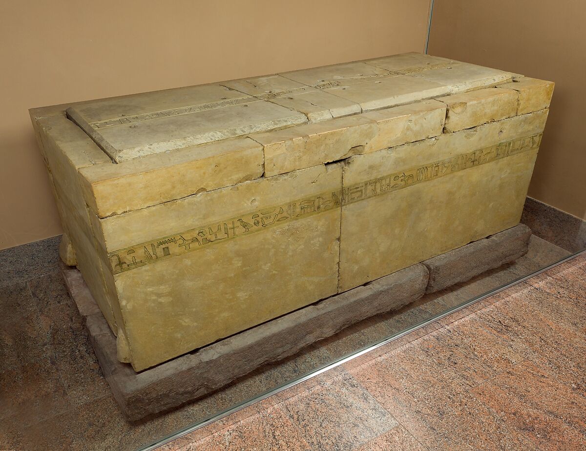 Sarcophagus of the Hathor Priestess Henhenet, Limestone, sandstone, paint 