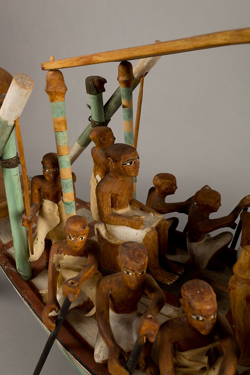 Model Paddling Boat, Wood, paint, plaster, linen twine, linen fabric