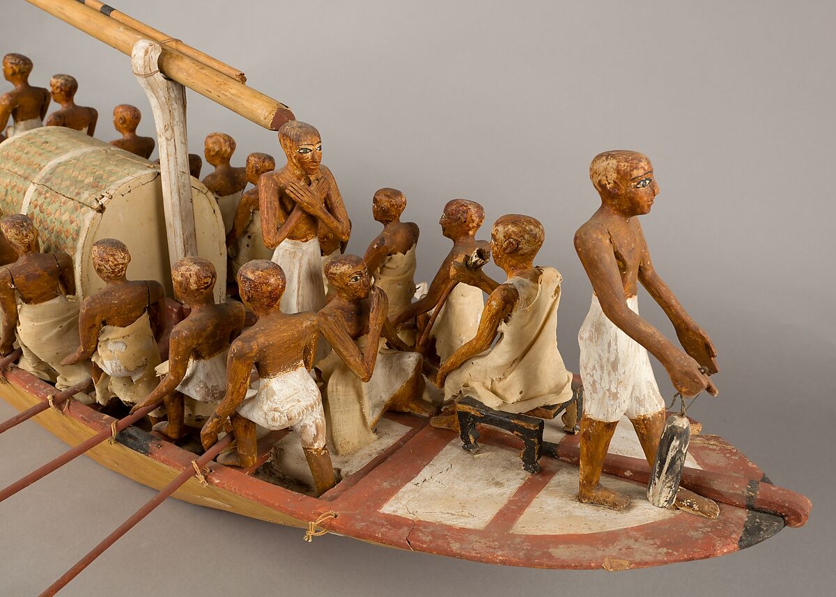 Travelling Boat being Rowed, Wood, paint, plaster, linen twine and cloth