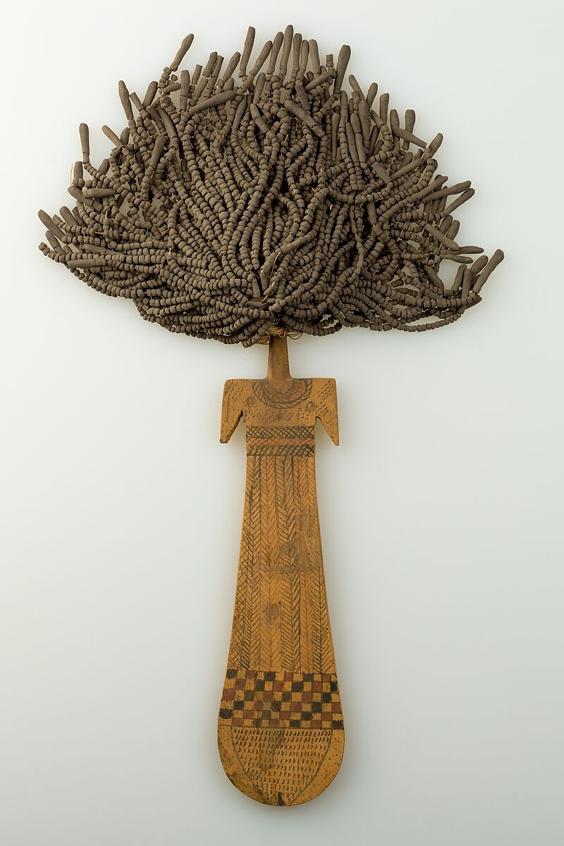 Paddle Doll, Wood, mud, linen string, paint