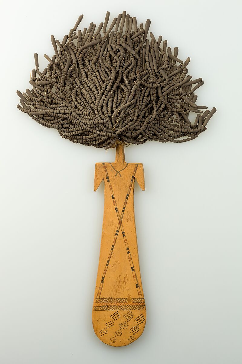 Paddle Doll, Wood, mud, linen string, paint