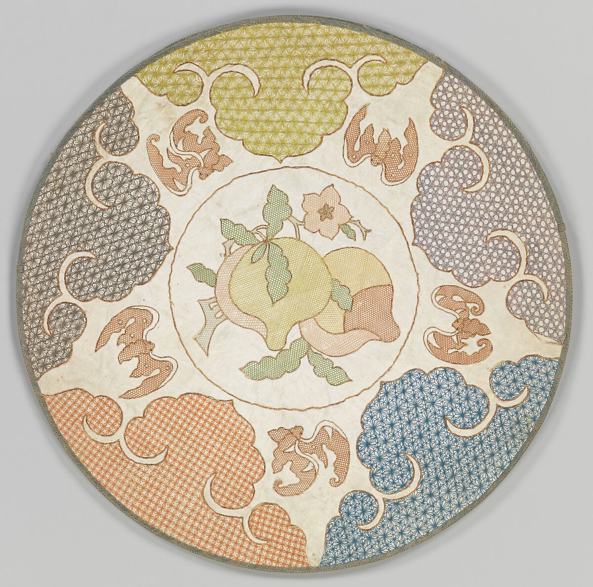 Mirror case with boys at play, Silk embroidery on simple gauze silk; silk and metal thread embroidery on silk satin (two-sided), China