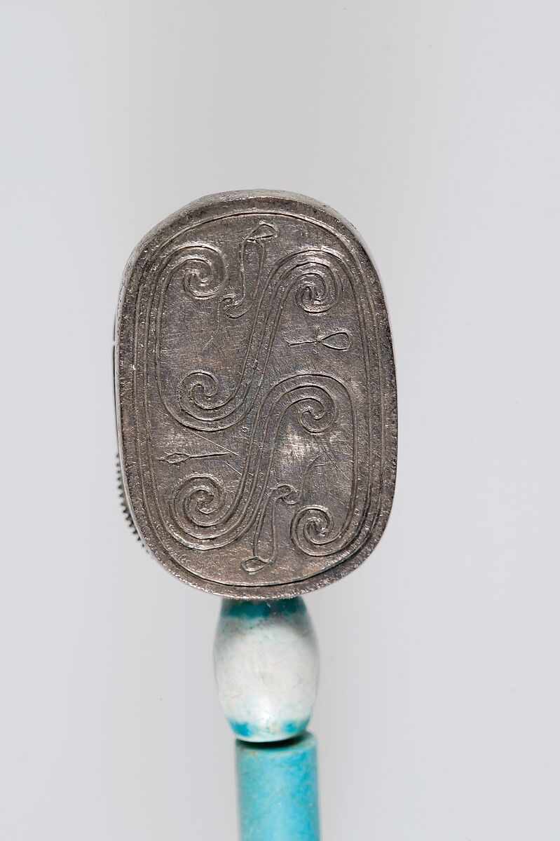 Scarab of the Storehouse Overseer Wah, Silver, electrum, glazed steatite, linen cord