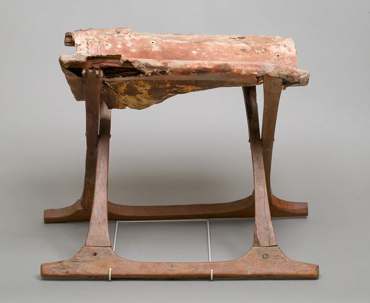 Folding stool, Wood, leather, bronze or copper alloy 