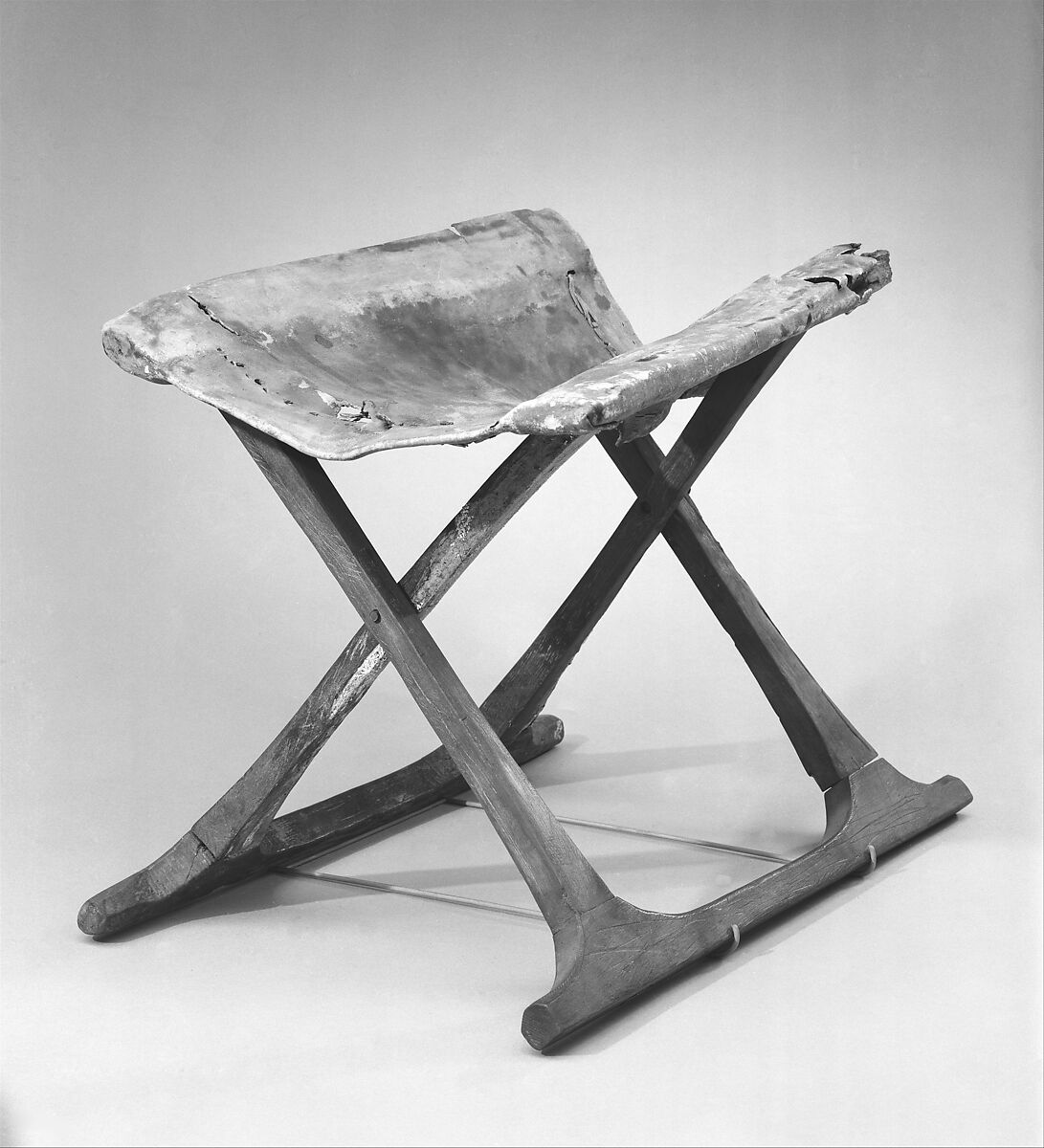 Folding stool, Wood, leather, bronze or copper alloy