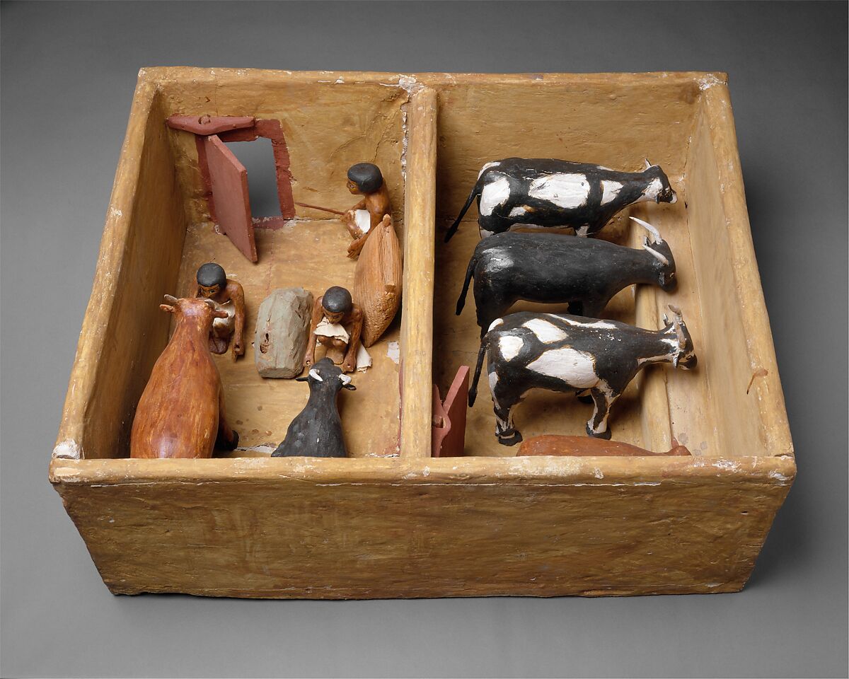 Model Cattle stable from the tomb of Meketre, Plastered and painted wood, gesso 